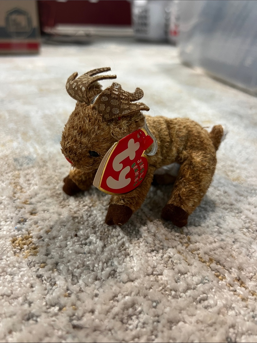 Ty Brown Reindeer Beanie Baby Plush jingle beanies 2003 z29
